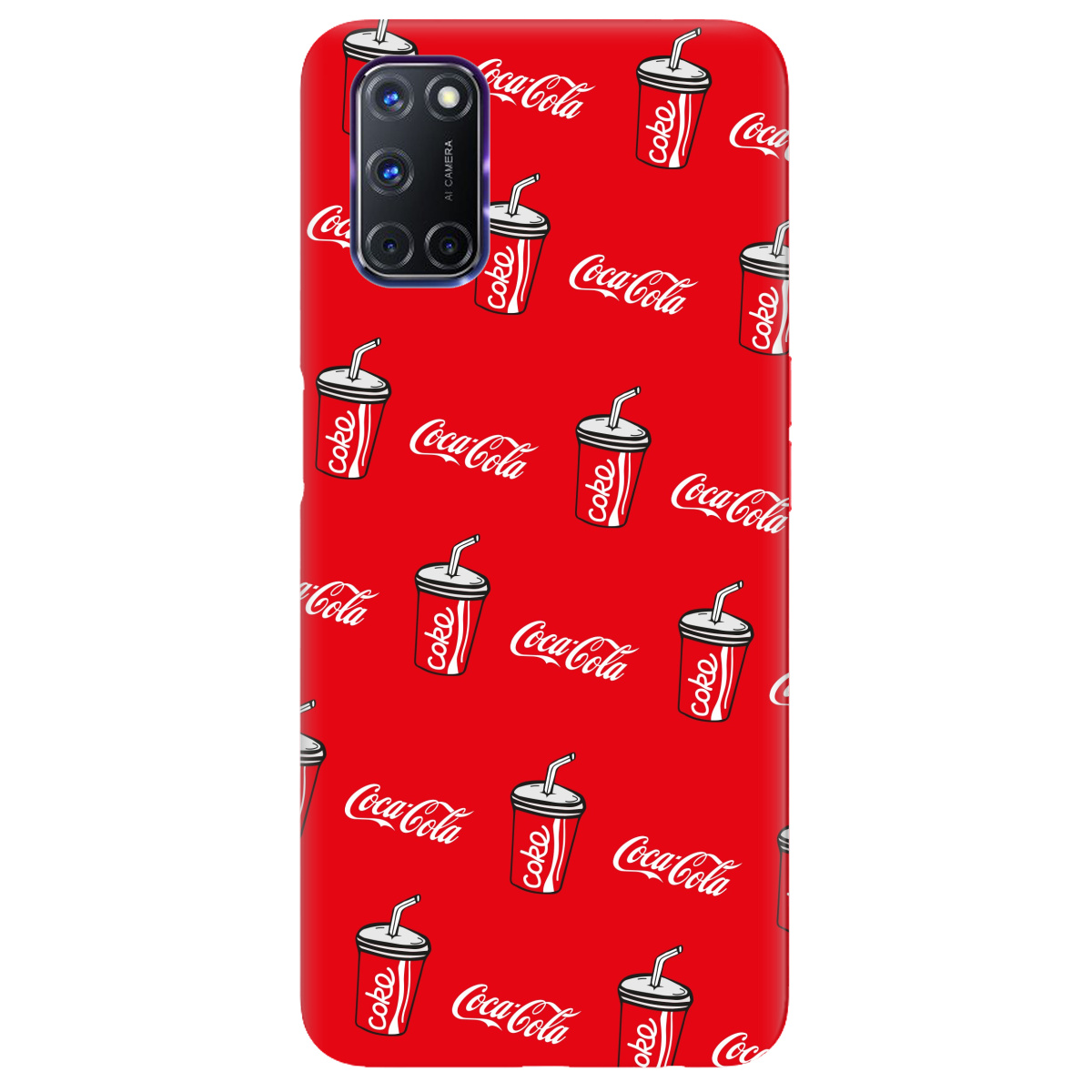 Чехол для Oppo A52/ A72/ A92 ярко-красный матовый soft touch Coca Cola - фото 1
