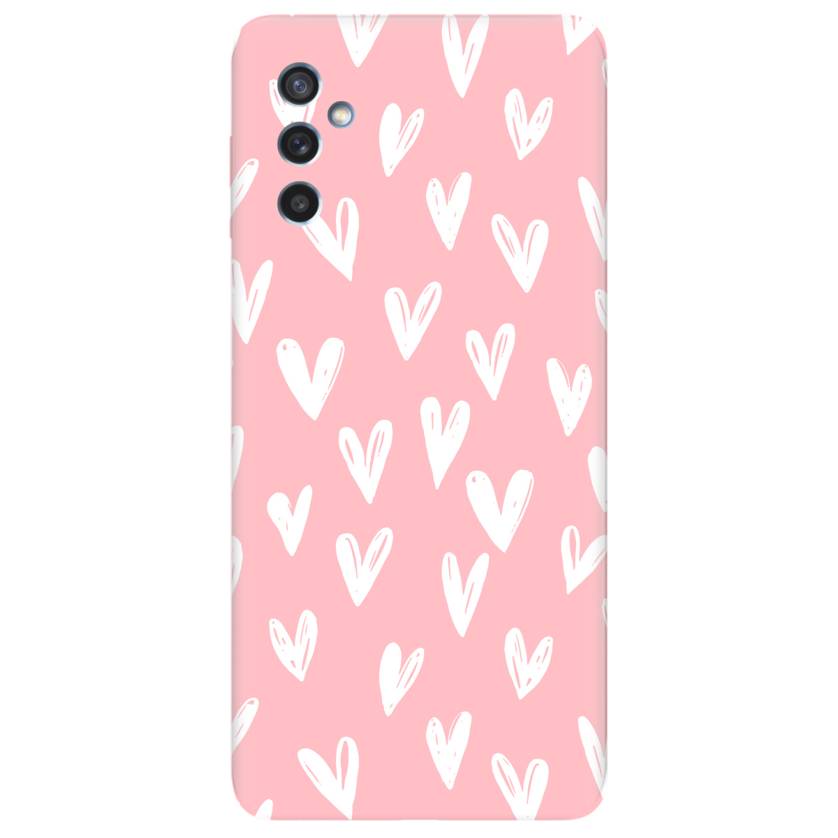 Чехол для Samsung Galaxy M52 нежно-розовый матовый soft touch White hearts - фото 1