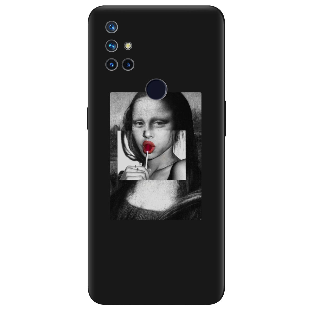 Чехол для OnePlus Nord N10 5G черный матовый soft touch Mona lisa - фото 1