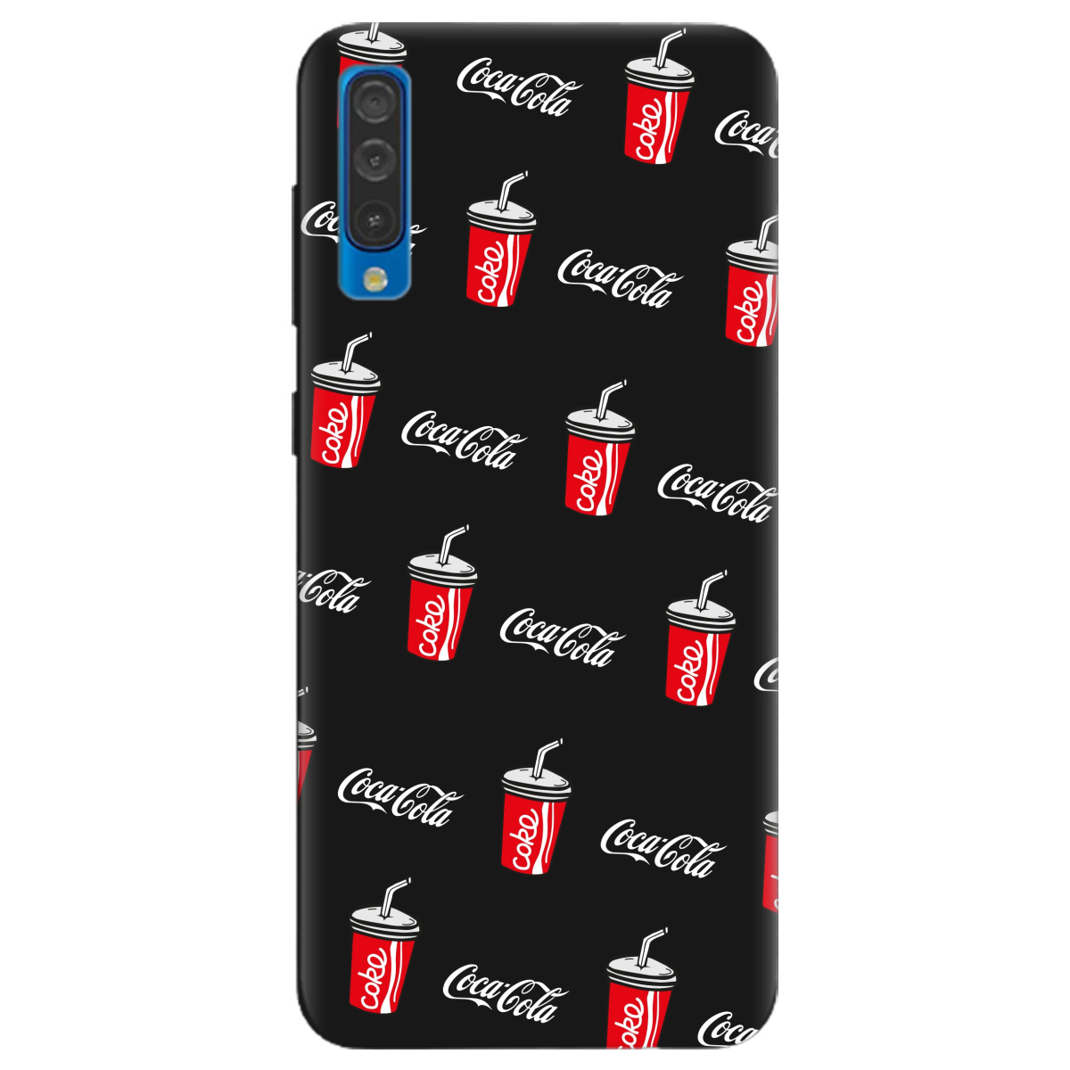 Чехол для Samsung Galaxy A50 черный матовый soft touch Coca Cola - фото 1