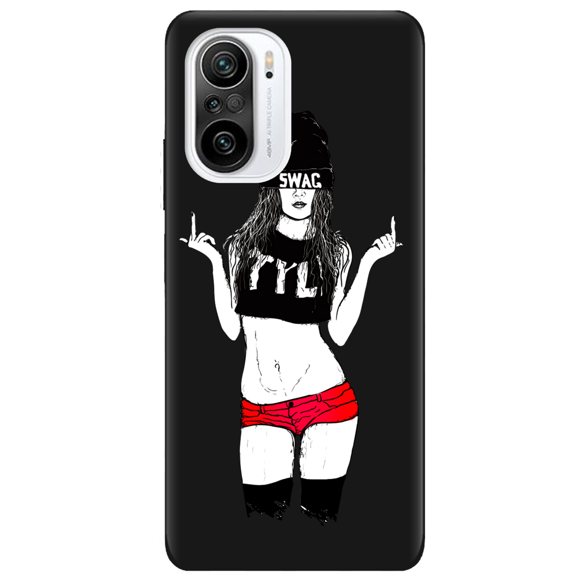 Чехол для Xiaomi Poco F3 черный матовый soft touch Swag - фото 1