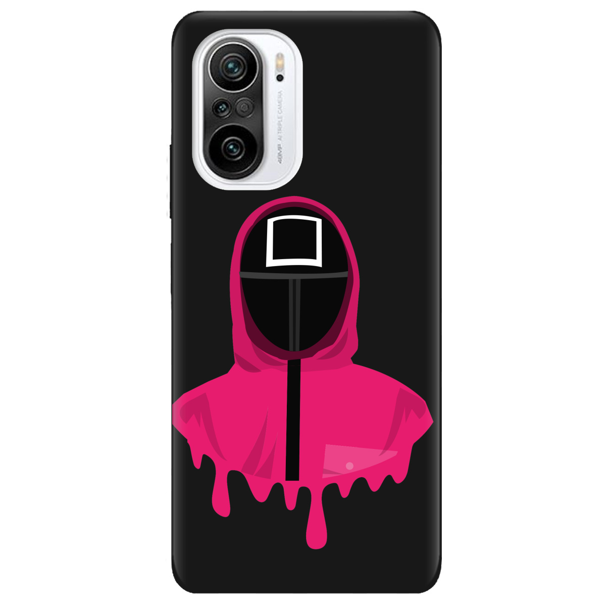 Чехол для Xiaomi Poco F3 черный матовый soft touch Игра в кальмара - фото 1