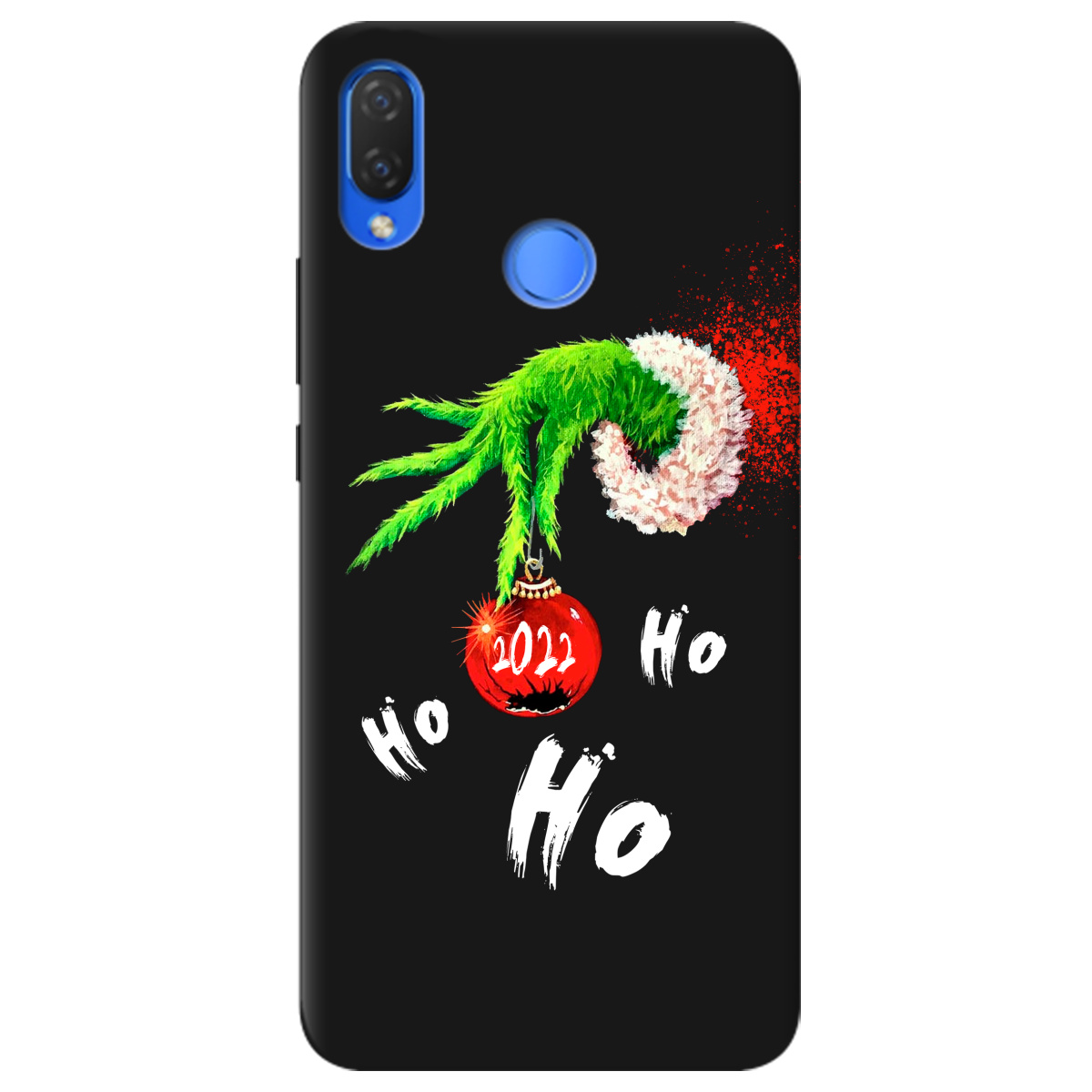 Чехол для Huawei P Smart Plus черный матовый soft touch Grinch HO HO HO - фото 1