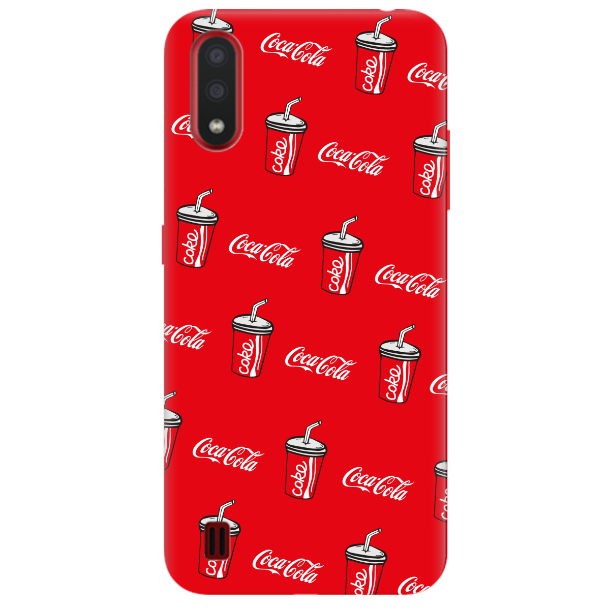 Чехол для Samsung Galaxy А01 ярко-красный матовый soft touch Coca Cola - фото 1
