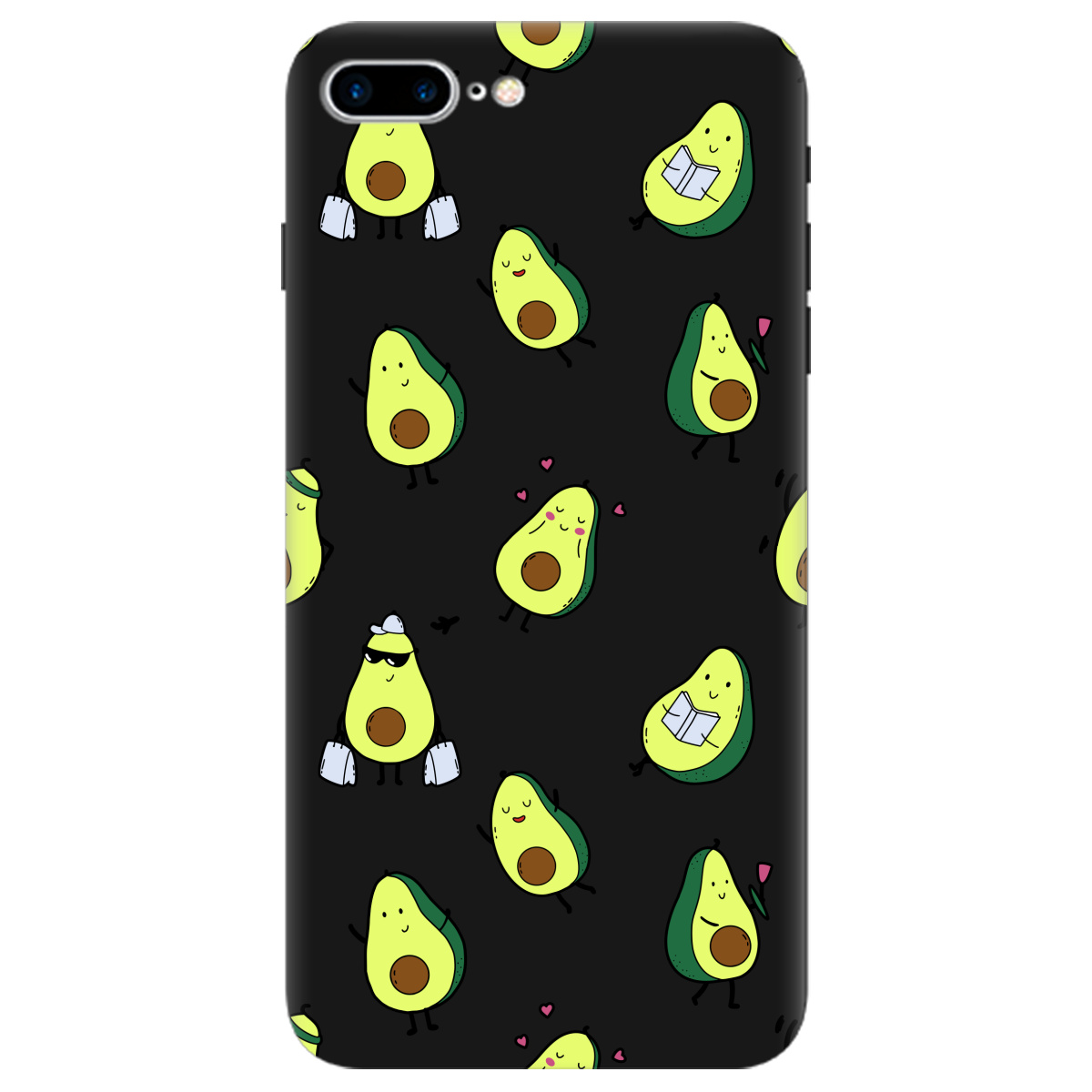 Чехол для Apple iPhone 7 Plus черный матовый soft touch Cute avocado - фото 1