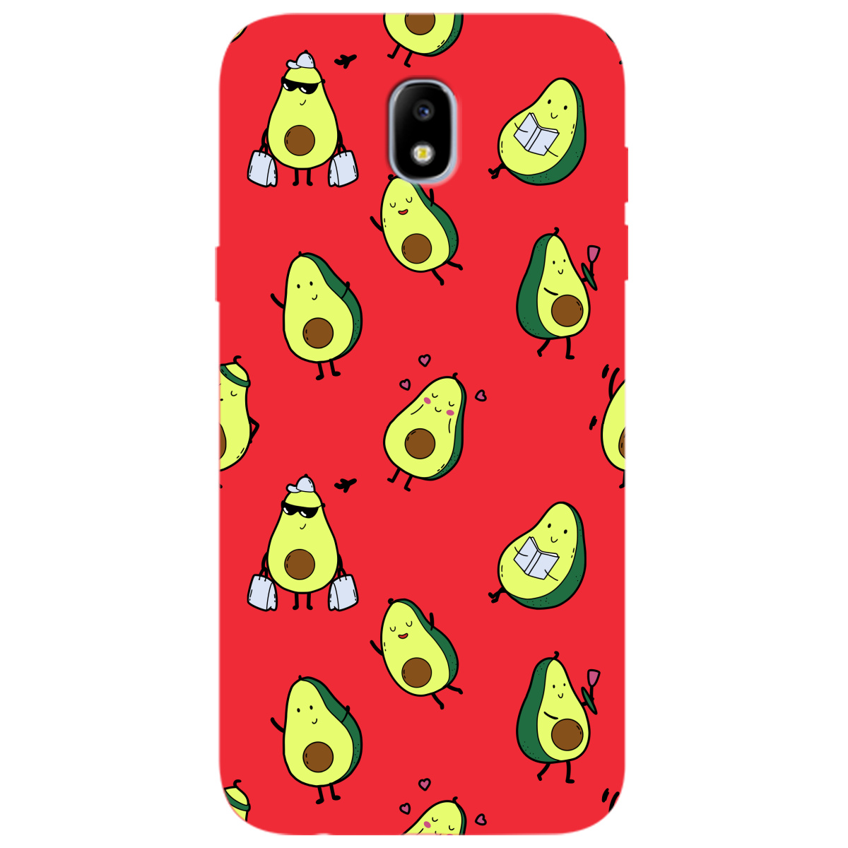 Чехол для Samsung Galaxy J5 2017 ярко-красный матовый soft touch Cute avocado - фото 1