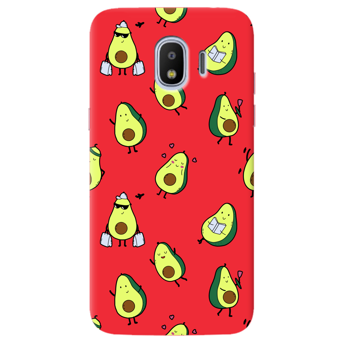 Чехол для Samsung Galaxy J2 2018 ярко-красный матовый soft touch Cute avocado - фото 1