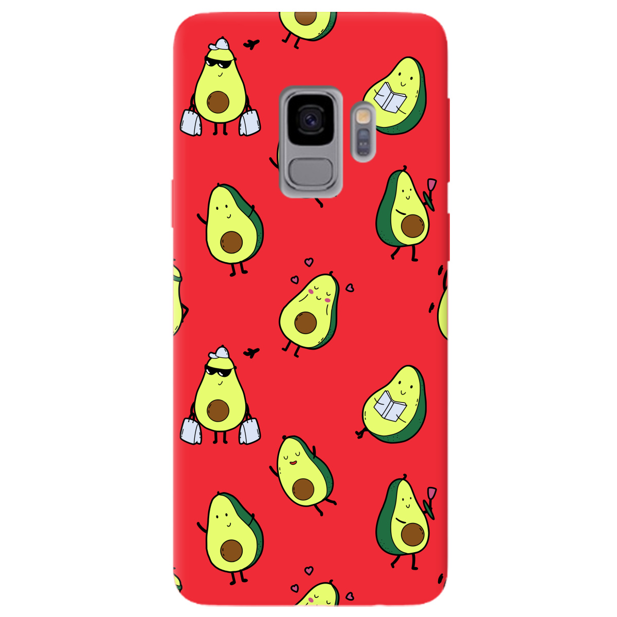 Чехол для Samsung Galaxy S9 ярко-красный матовый soft touch Cute avocado - фото 1