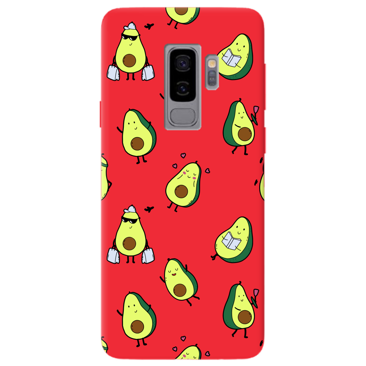 Чехол для Samsung Galaxy S9 Plus ярко-красный матовый soft touch Cute avocado - фото 1