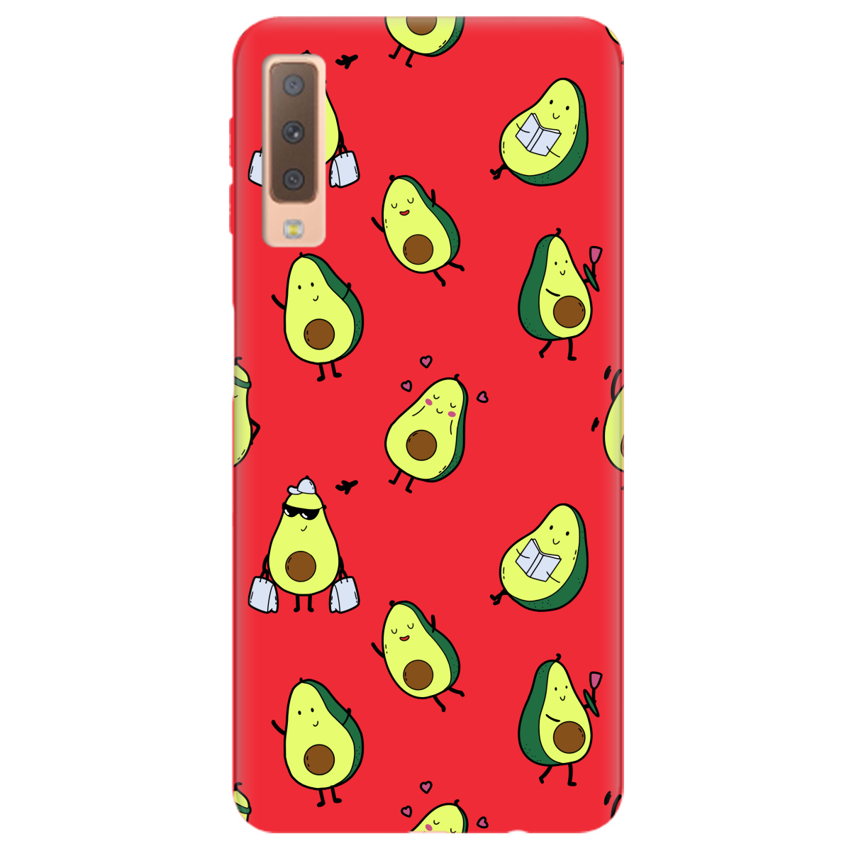 Чехол для Samsung Galaxy A7 2018 ярко-красный матовый soft touch Cute avocado - фото 1