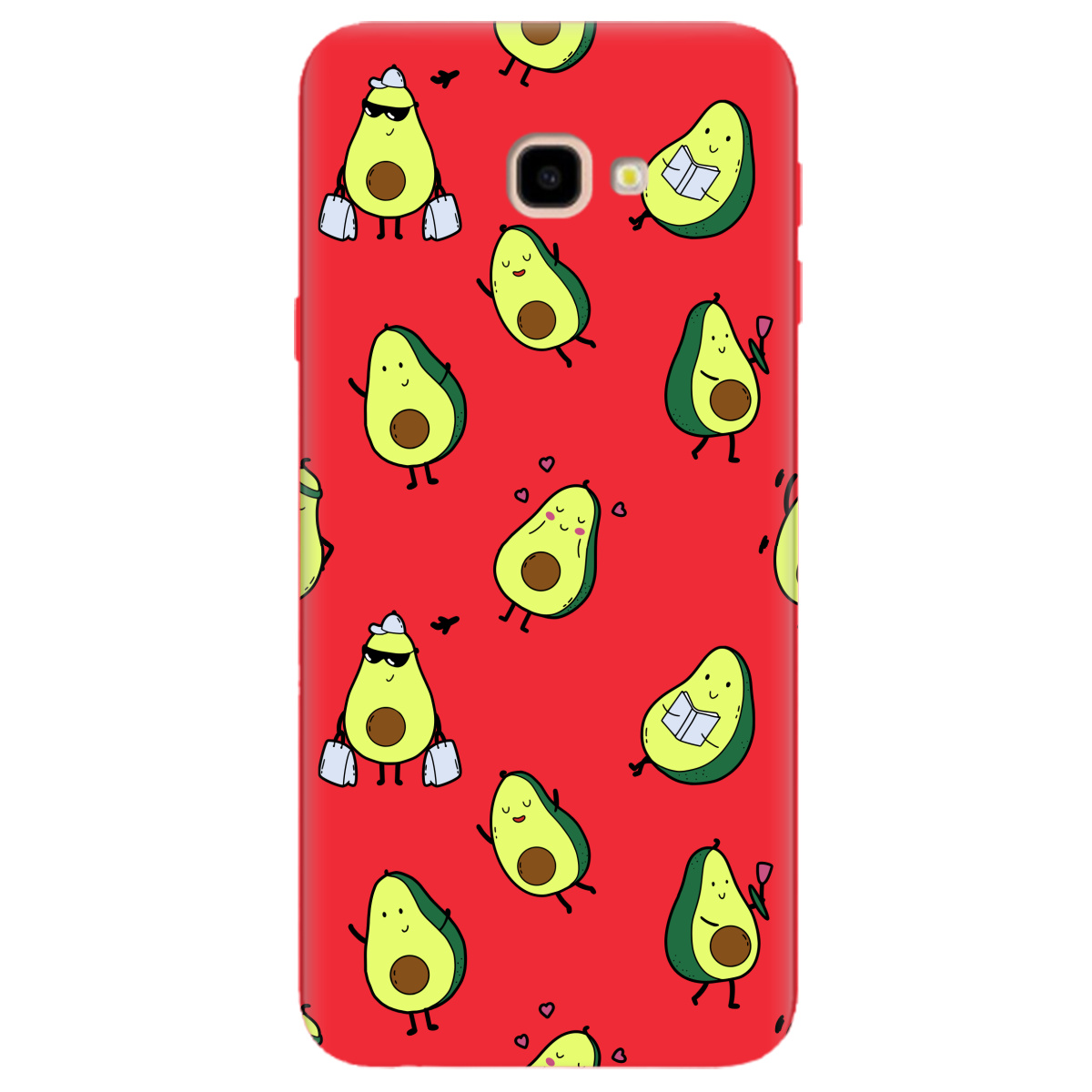 Чехол для Samsung Galaxy J4 Plus 2018 ярко-красный матовый soft touch Cute avocado - фото 1