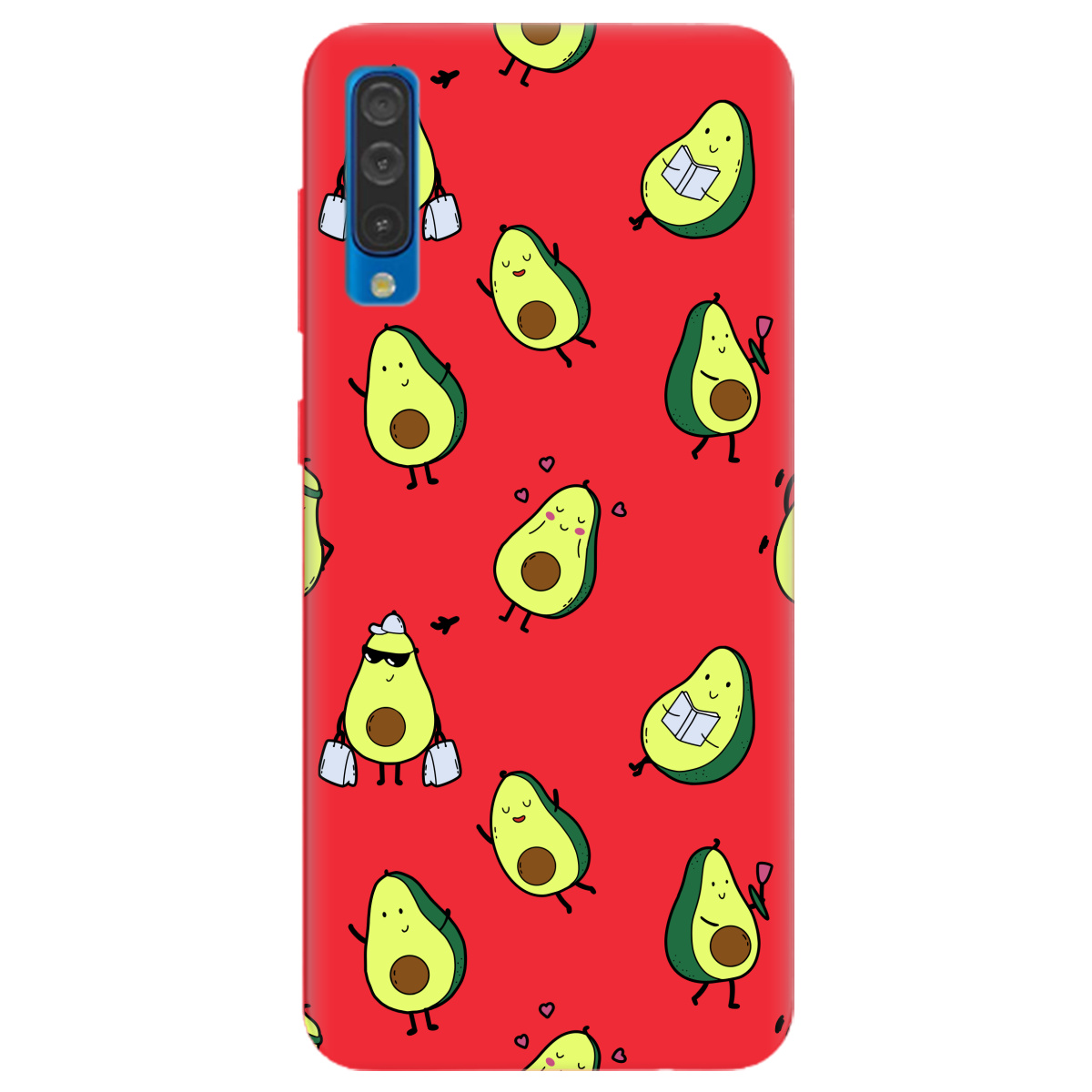 Чехол для Samsung Galaxy A50 ярко-красный матовый soft touch Cute avocado - фото 1