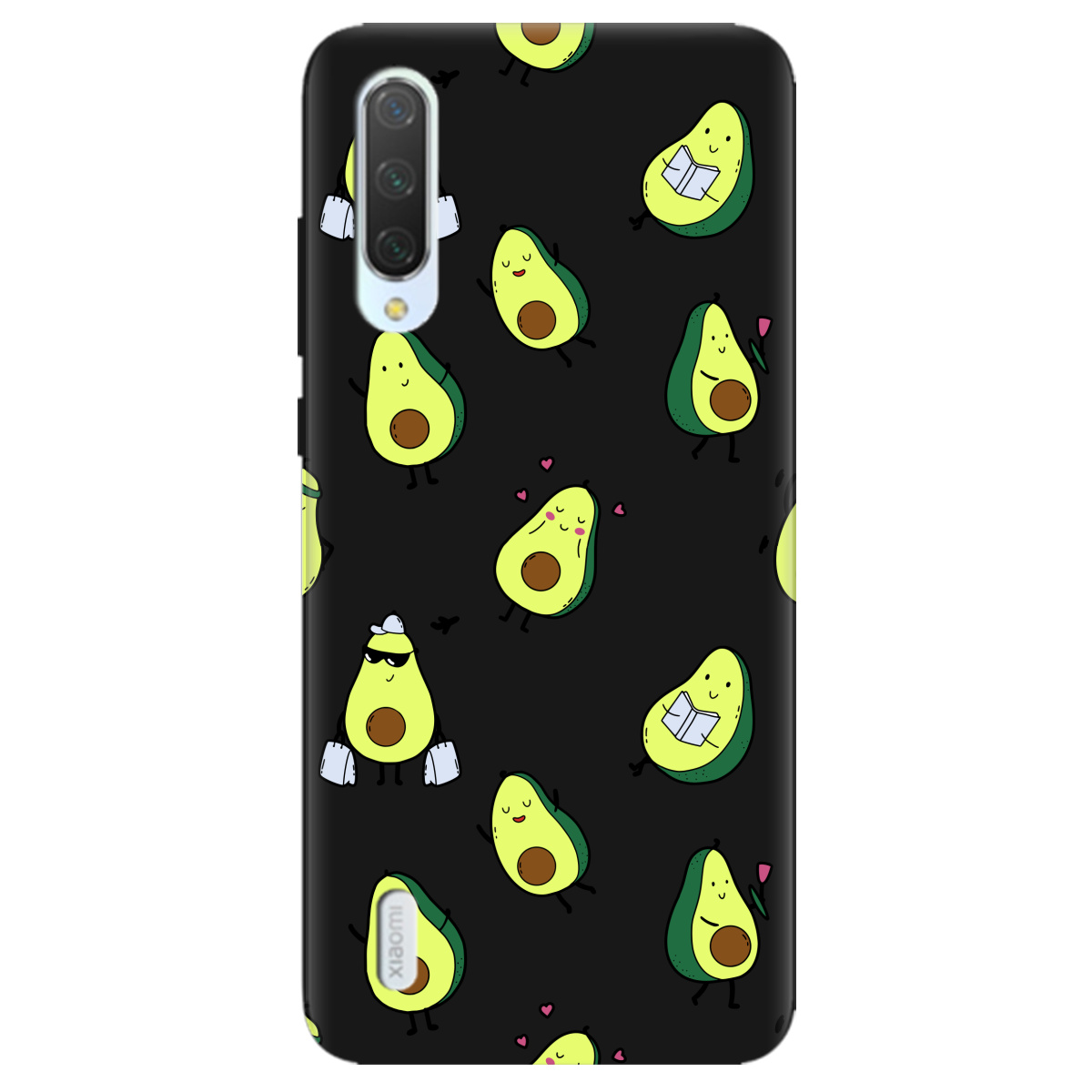 Чехол для Xiaomi Mi A3 черный матовый soft touch Cute avocado - фото 1
