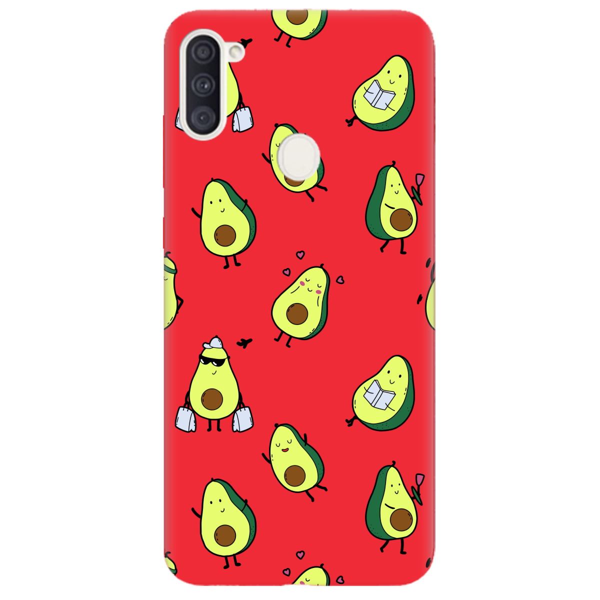 Чехол для Samsung Galaxy A11 ярко-красный матовый soft touch Cute avocado - фото 1