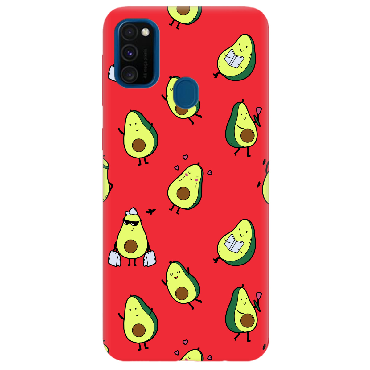 Чехол для Samsung Galaxy M21 ярко-красный матовый soft touch Cute avocado - фото 1