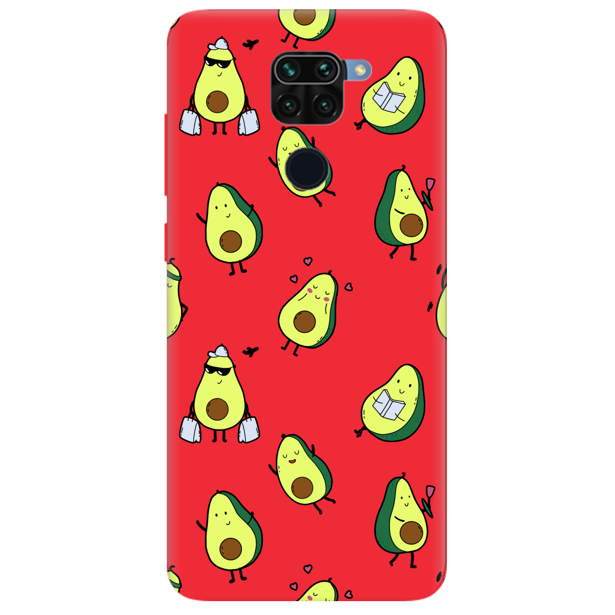 Чехол для Xiaomi Redmi Note 9 ярко-красный матовый soft touch Cute avocado - фото 1