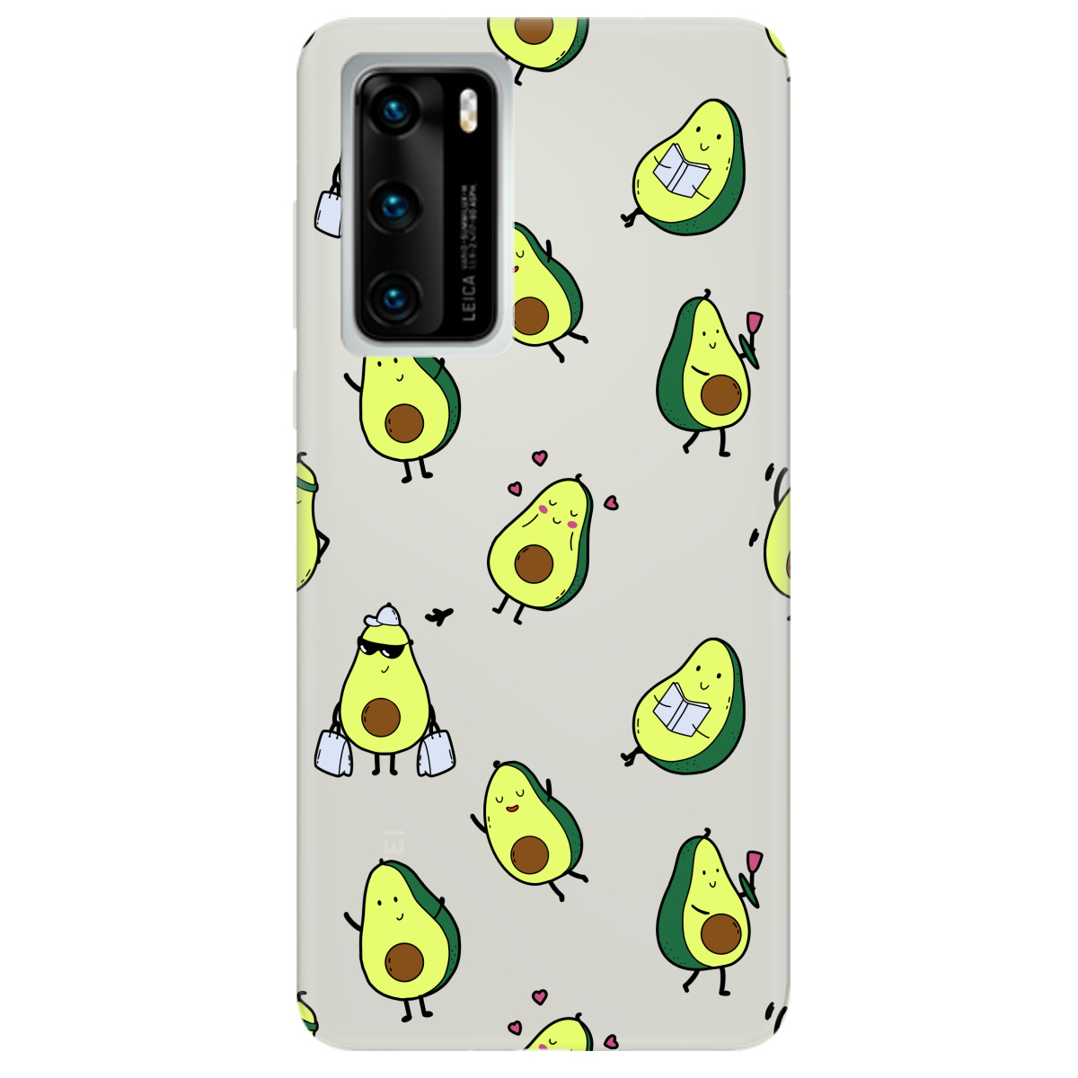 Чехол для Huawei P40 полупрозрачный матовый soft touch Cute avocado - фото 1