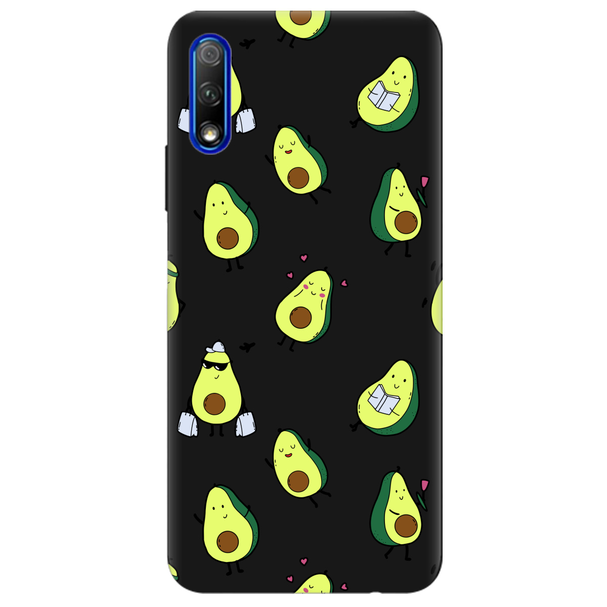 Чехол для Huawei Honor 9X Pro черный матовый soft touch Cute avocado - фото 1
