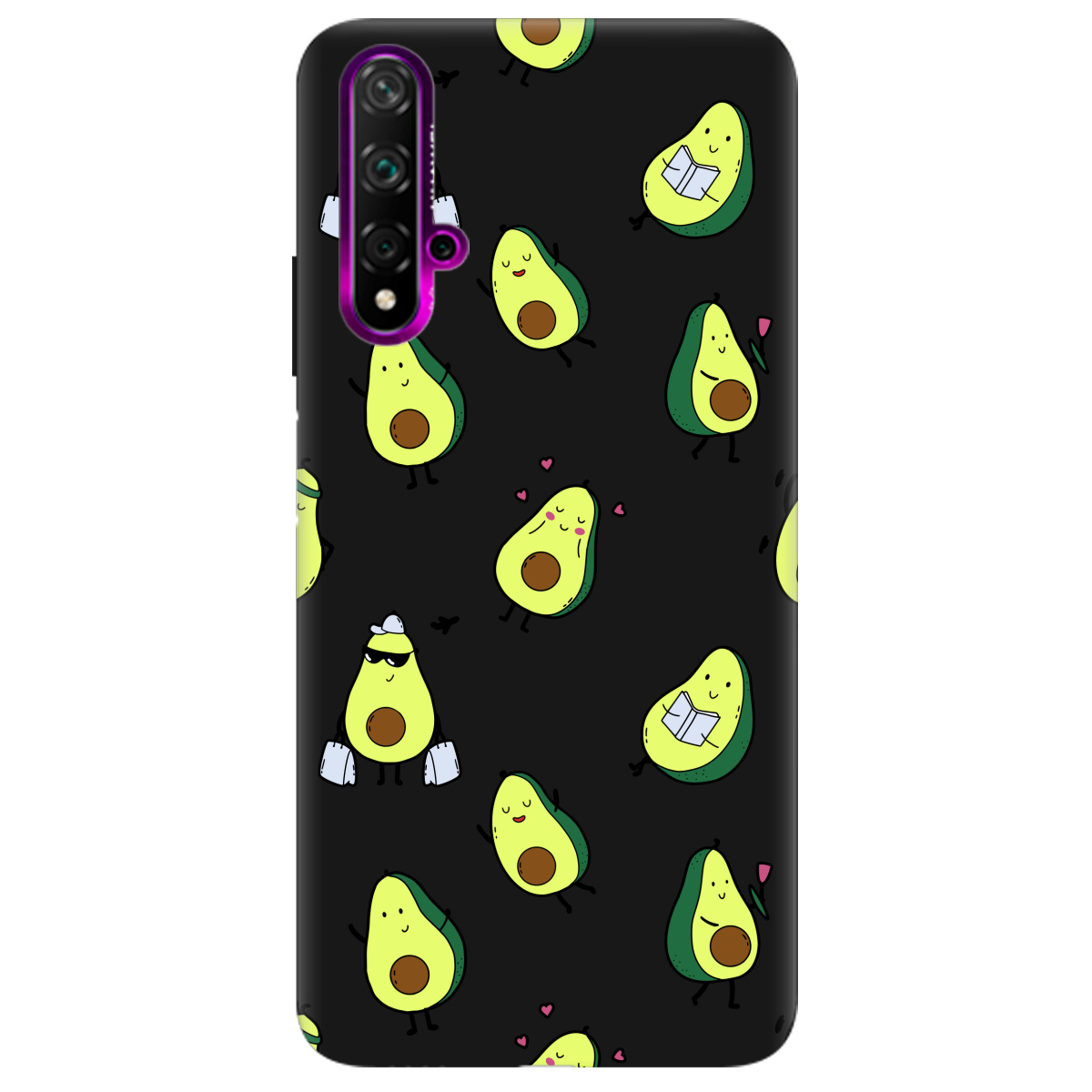 Чехол для Huawei Nova 5T черный матовый soft touch Cute avocado - фото 1