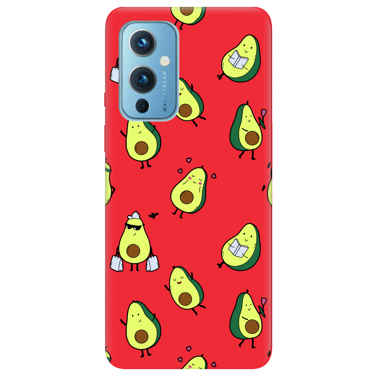 Чехол для OnePlus 9 ярко-красный матовый soft touch Cute avocado - фото 1