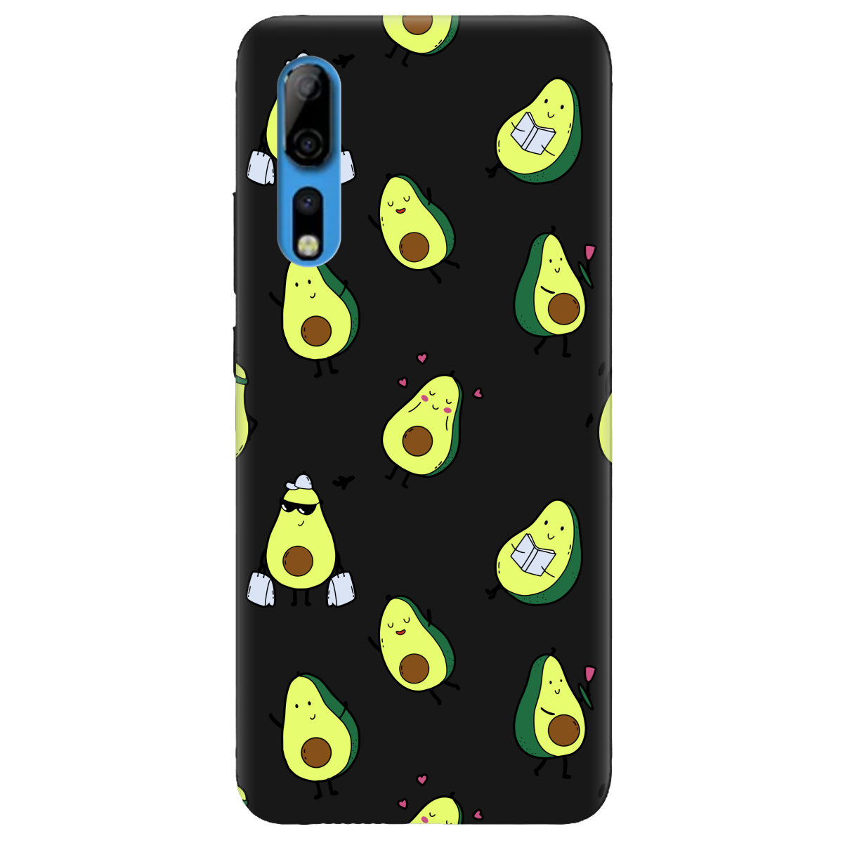 Чехол для ZTE Axon 10 Pro черный матовый soft touch Cute avocado - фото 1