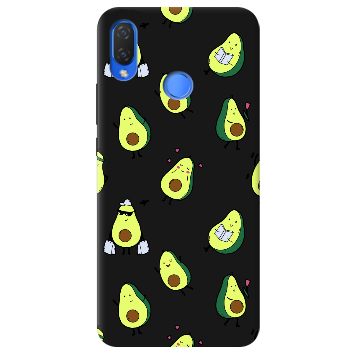 Чохол для Huawei P Smart Plus чорний матовий soft touch Cute avocado - фото 1