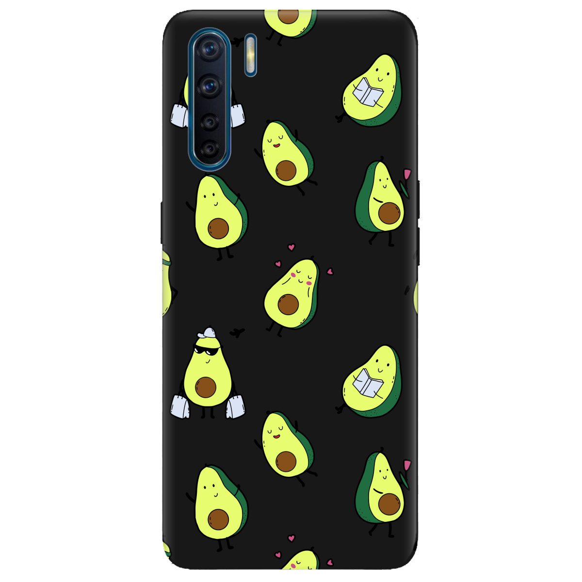 Чехол для Oppo A91 черный матовый soft touch Cute avocado - фото 1