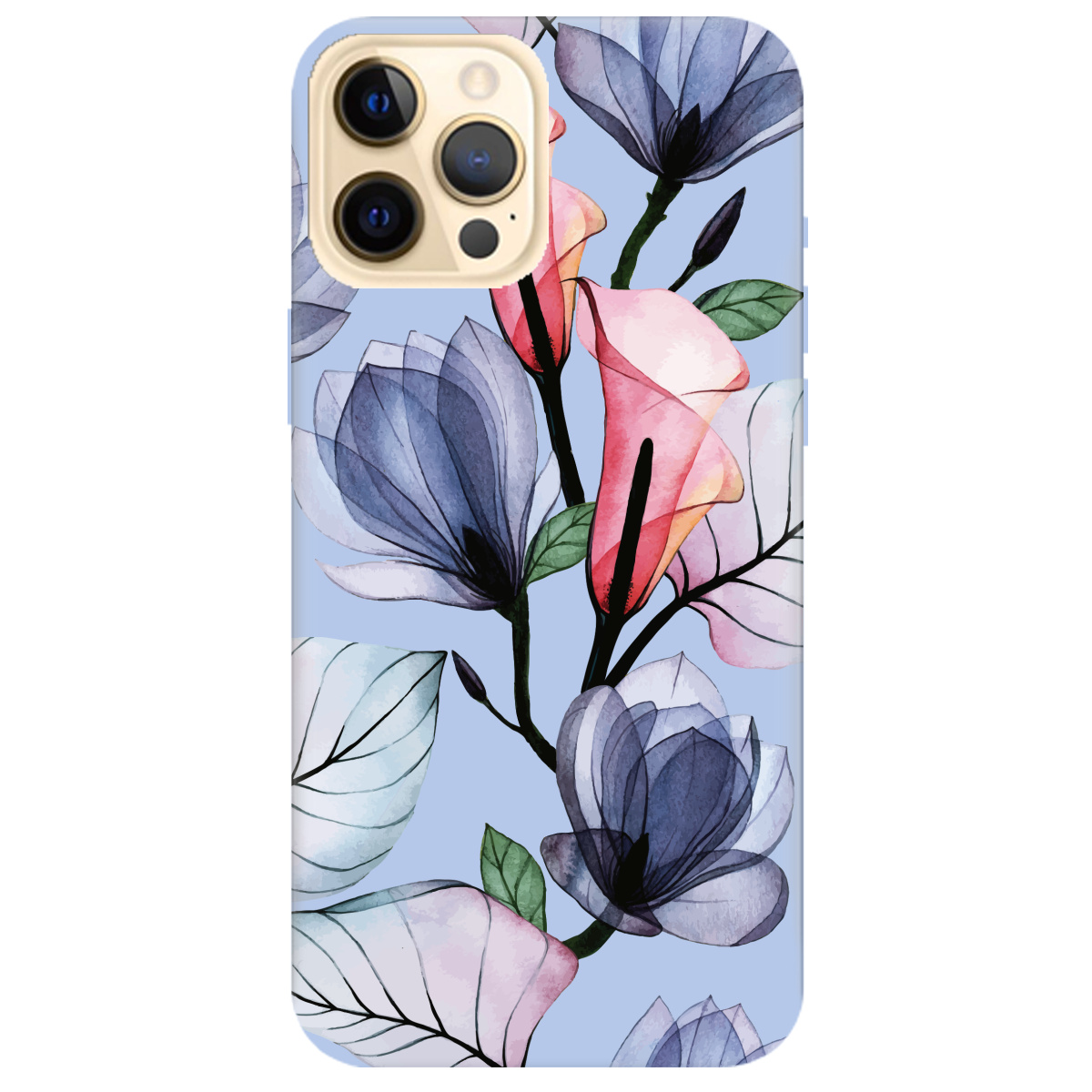 Чохол для Apple iPhone 12 Pro Ніжно-блакитний матовий soft touch Tropical flowers - фото 1