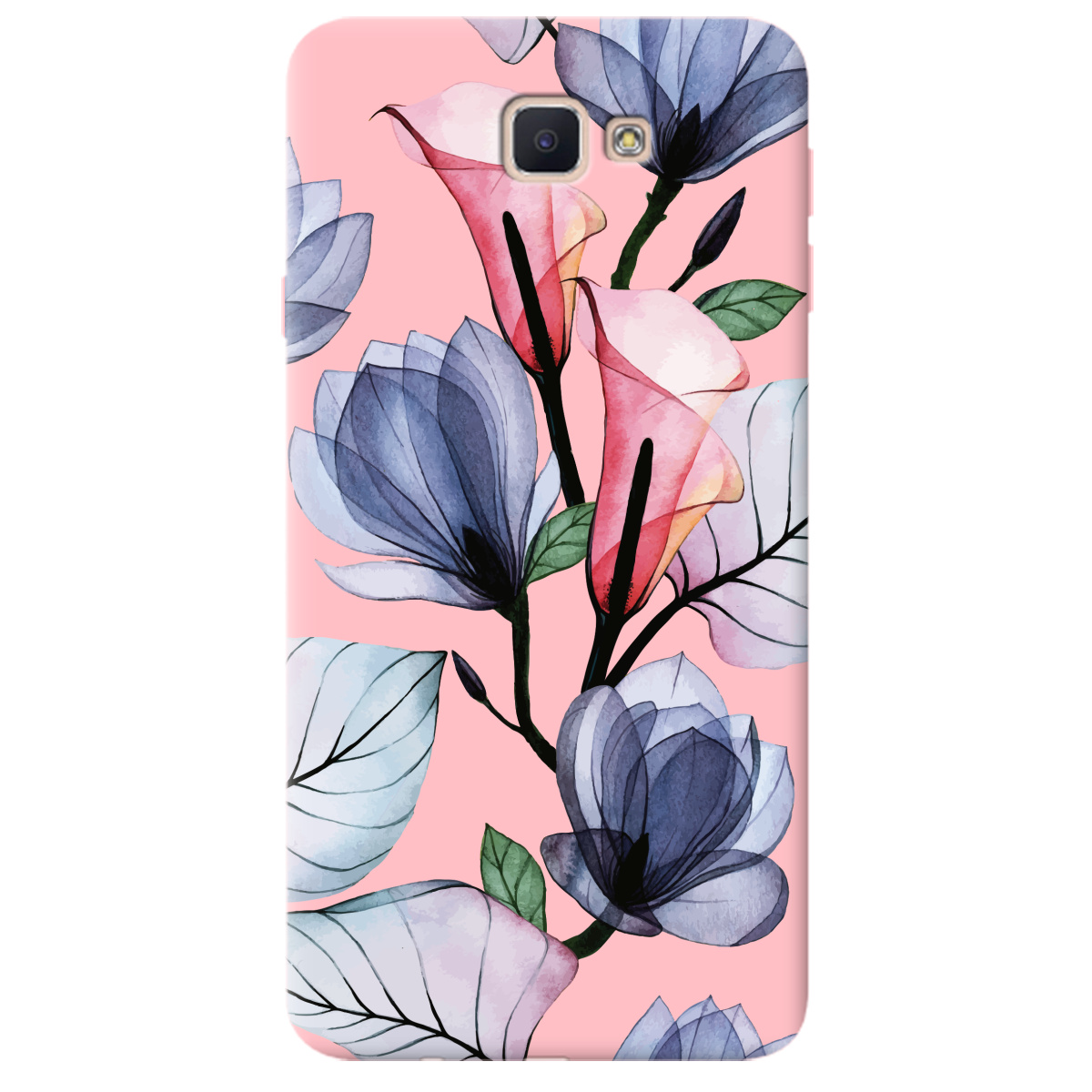 Чохол для Samsung Galaxy J7 Prime ніжно-рожевий матовий soft touch Tropical flowers - фото 1