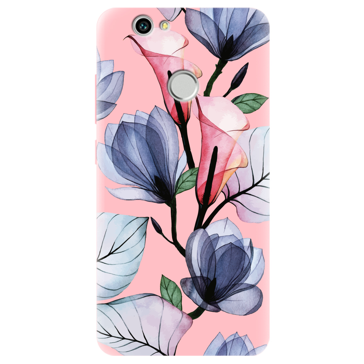 Чехол для Huawei Nova нежно-розовый матовый soft touch Tropical flowers - фото 1