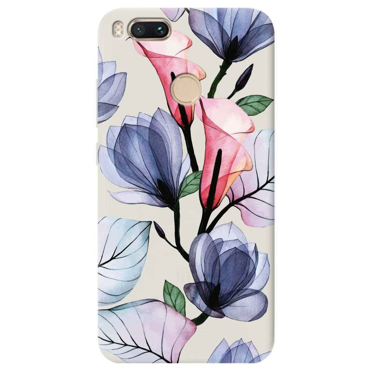 Чехол для Xiaomi Mi 5X полупрозрачный матовый soft touch Tropical flowers - фото 1