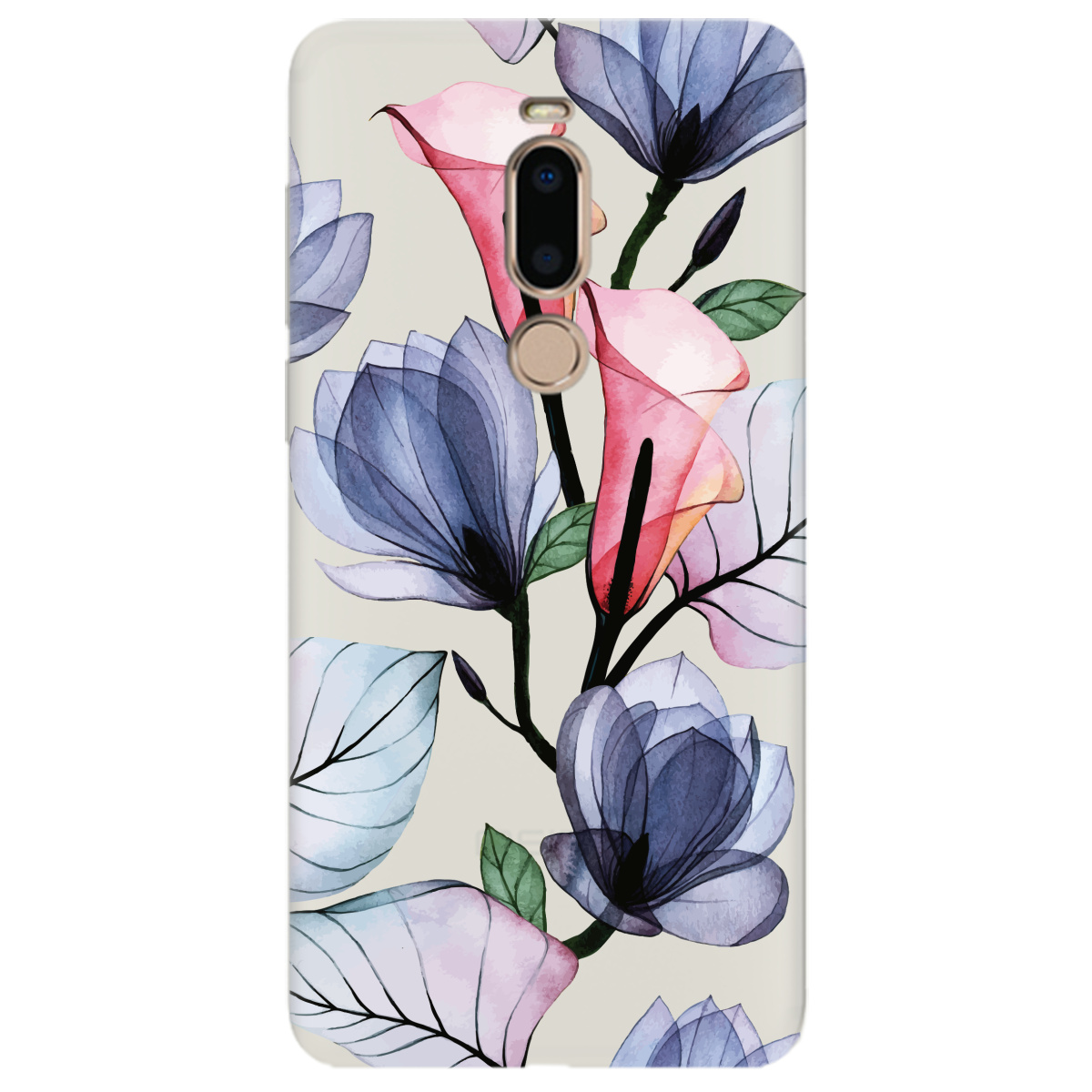 Чехол для Meizu V8 Pro полупрозрачный матовый soft touch Tropical flowers - фото 1