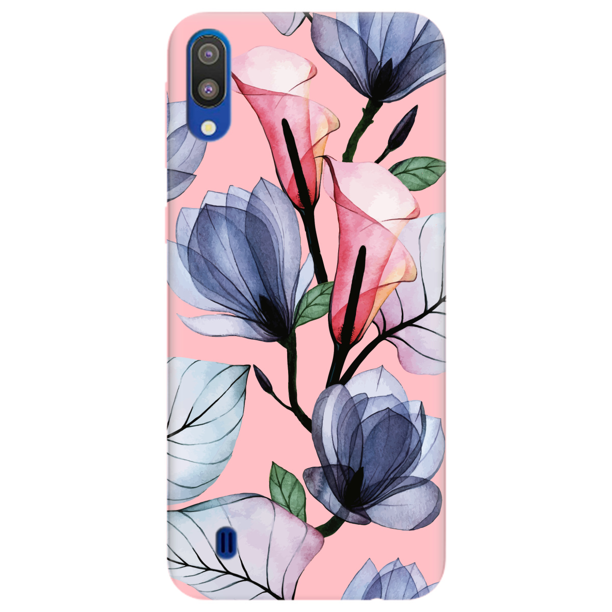 Чехол для Samsung Galaxy M10 нежно-розовый матовый soft touch Tropical flowers - фото 1