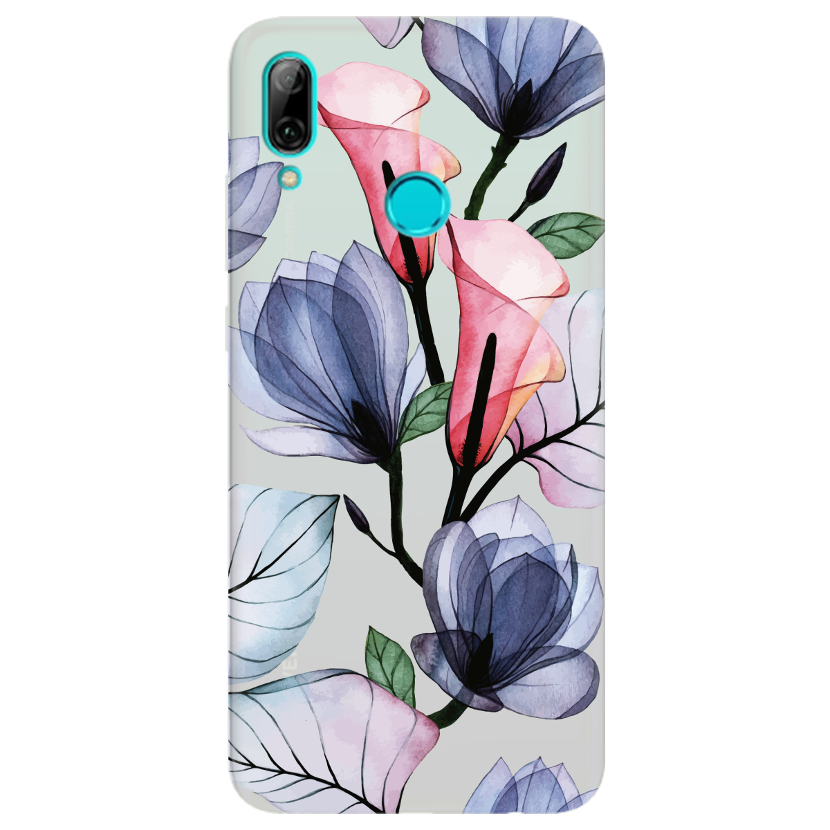 Чехол для Huawei P Smart 2019 полупрозрачный матовый soft touch Tropical flowers - фото 1