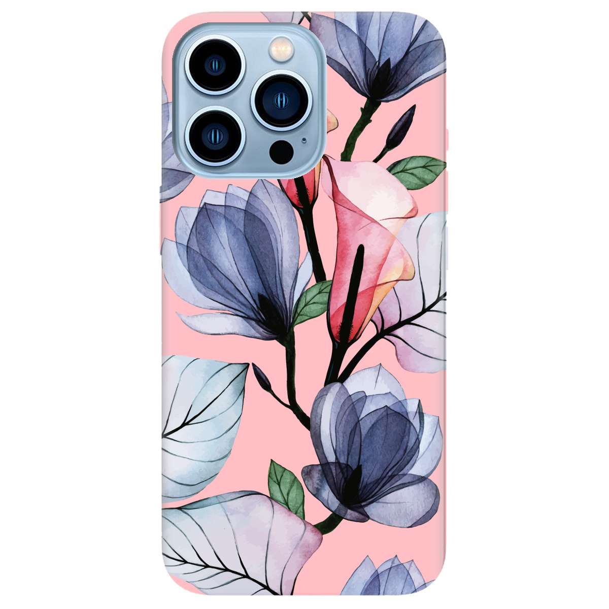Чехол для Apple iPhone 13 Pro Max нежно-розовый матовый soft touch Tropical flowers - фото 1