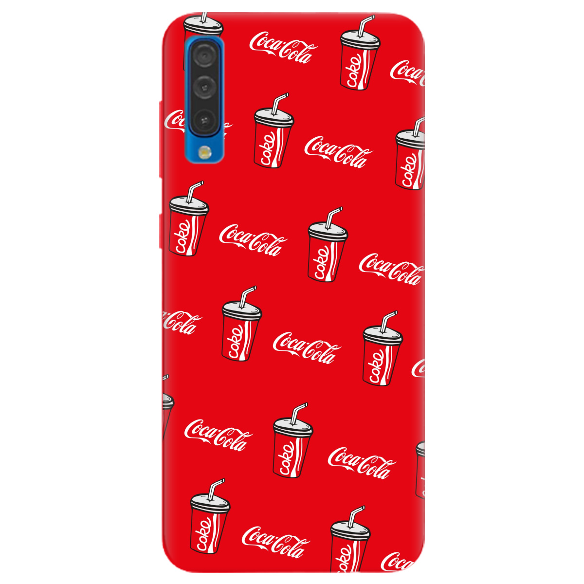 Чехол для Samsung Galaxy A50 ярко-красный матовый soft touch Coca Cola - фото 1