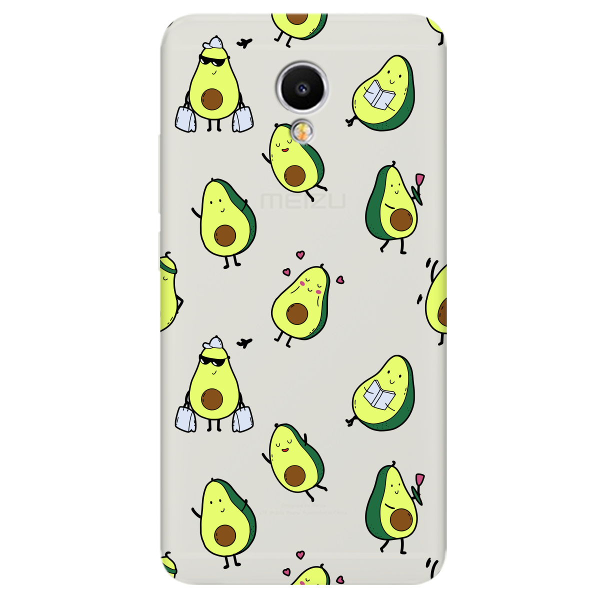 Чехол для Meizu M5 Note полупрозрачный матовый soft touch Cute avocado - фото 1
