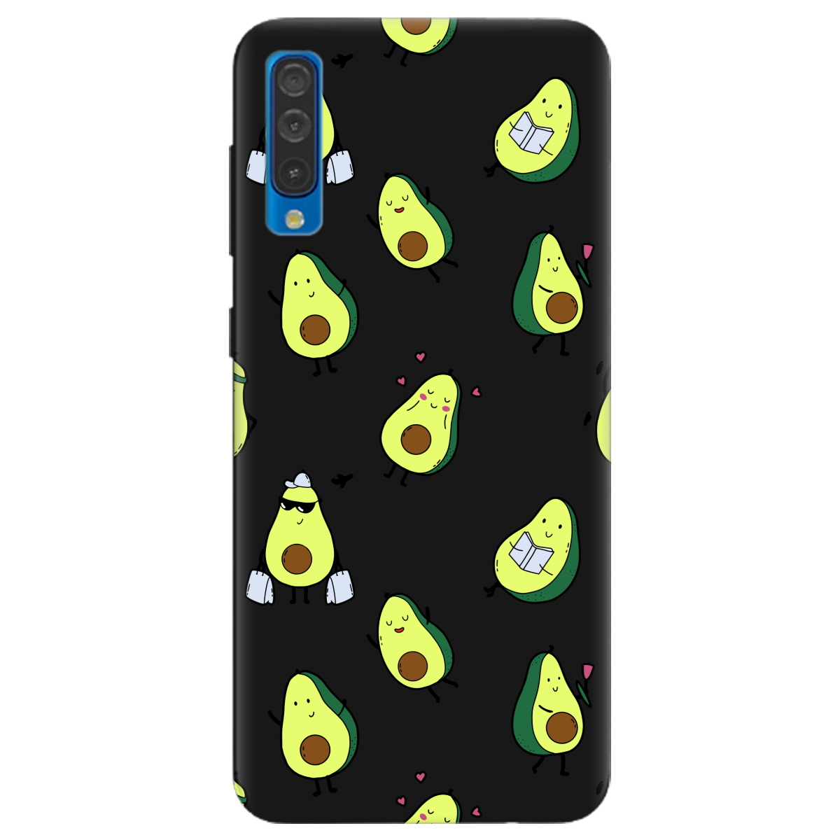 Чехол для Samsung Galaxy A30s черный матовый soft touch Cute avocado - фото 1