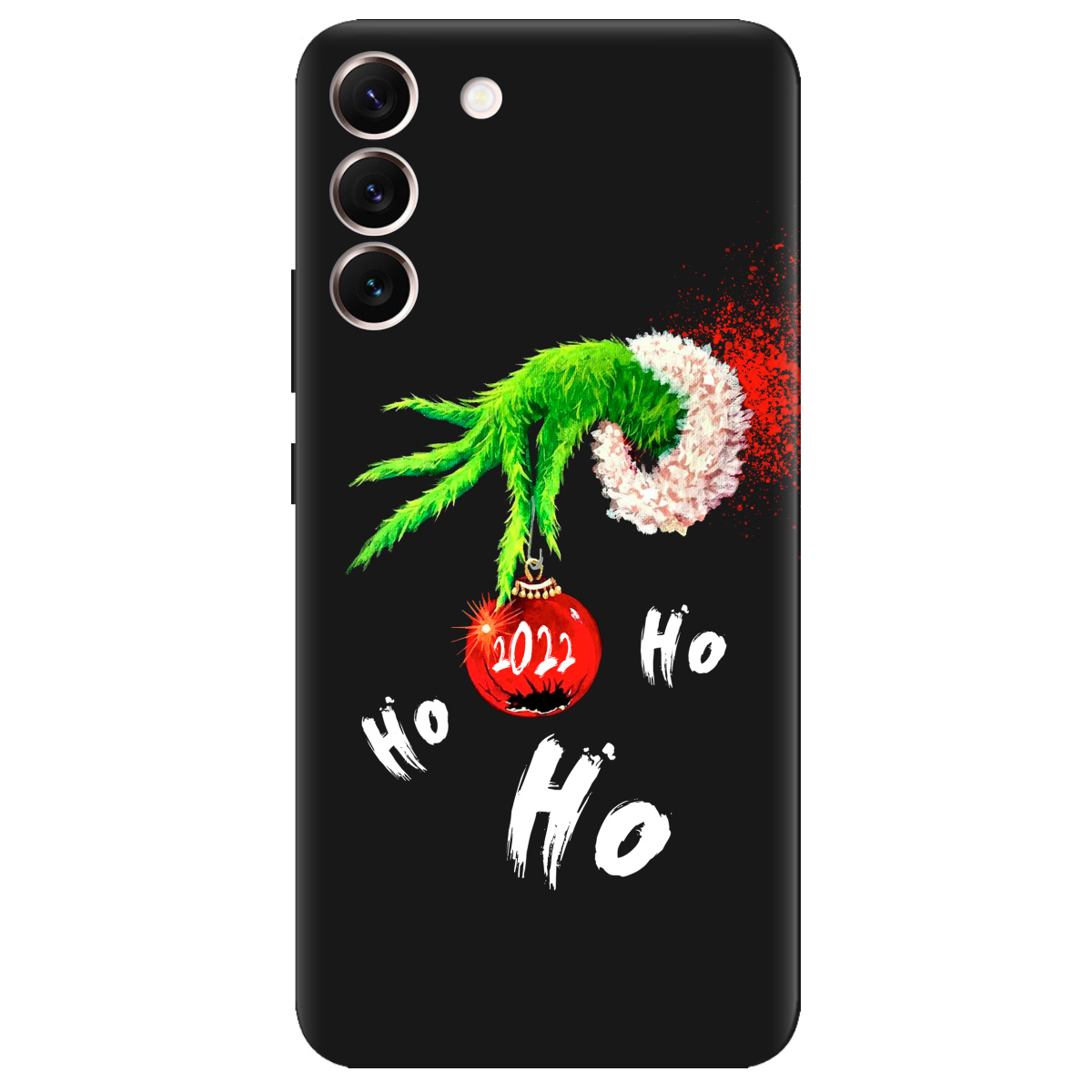 Чехол для Samsung Galaxy S22 черный матовый soft touch Grinch HO HO HO - фото 1
