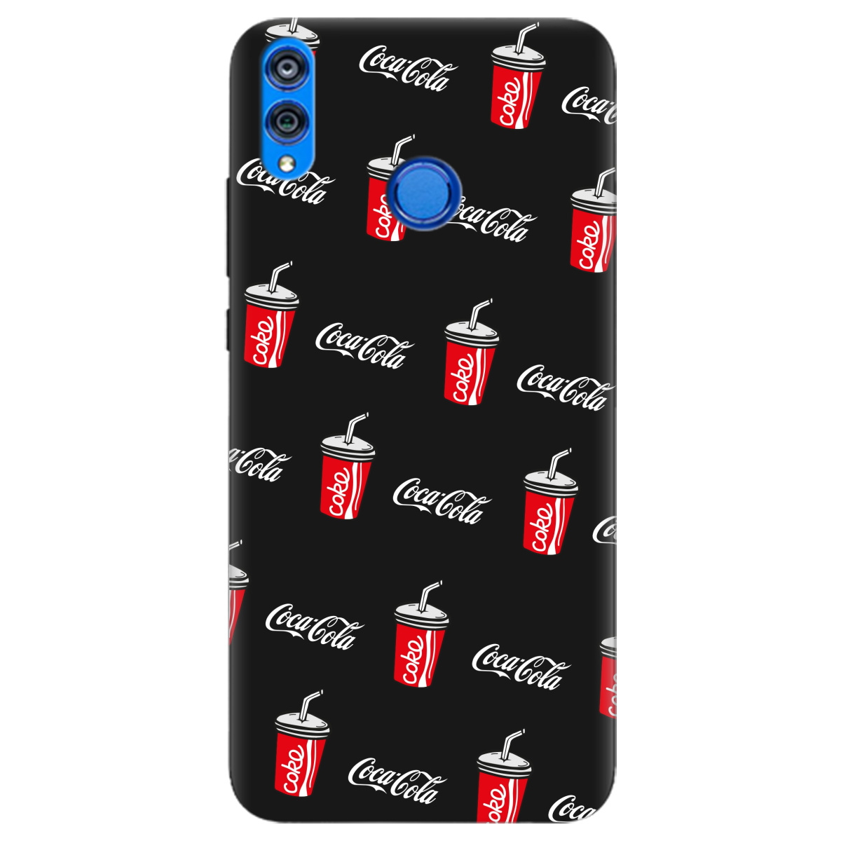 Чохол для Huawei Honor 8x чорний матовий soft touch Coca Cola - фото 1