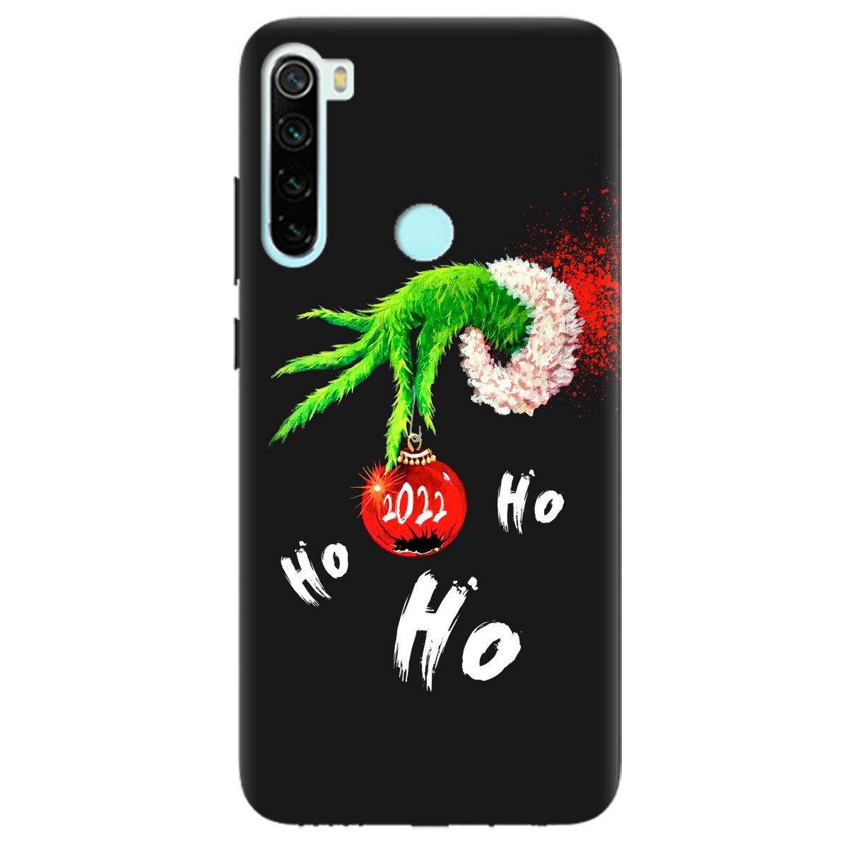 Чехол для Xiaomi Redmi Note 8 черный матовый soft touch Grinch HO HO HO - фото 1