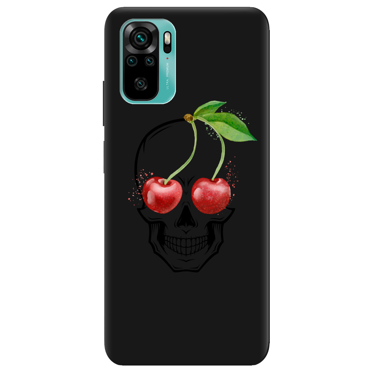 Чехол для Xiaomi Redmi Note 10 4G черный матовый soft touch Cherry skull - фото 1