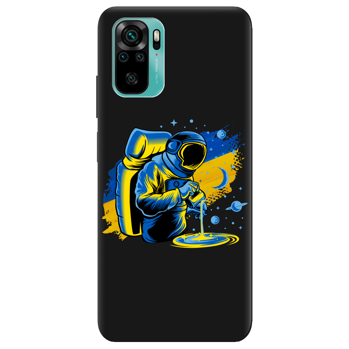 Чехол для Xiaomi Redmi Note 10 4G черный матовый soft touch Ukrainian space - фото 1