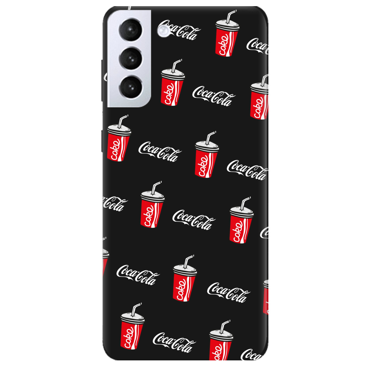 Чехол для Samsung Galaxy S21 черный матовый soft touch Coca Cola - фото 1