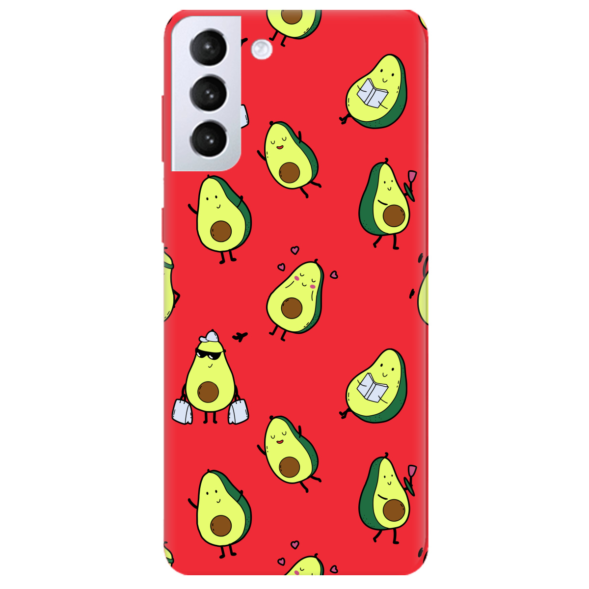 Чехол для Samsung Galaxy S21 ярко-красный матовый soft touch Cute avocado - фото 1