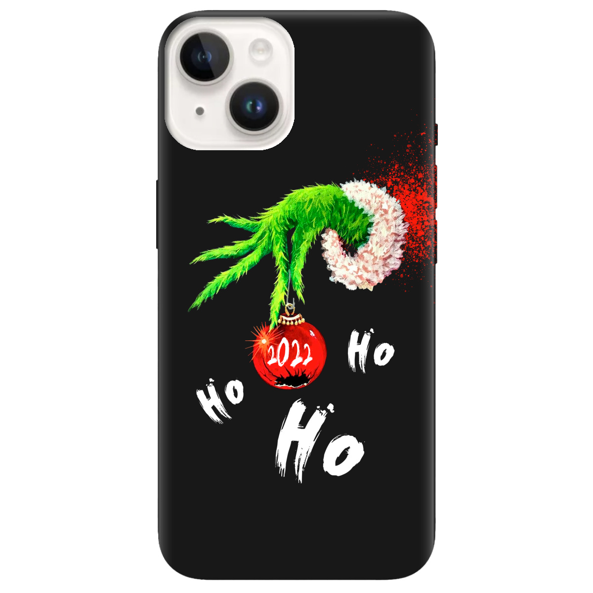 Чехол для Apple iPhone 14 Plus черный матовый soft touch Grinch HO HO HO - фото 1