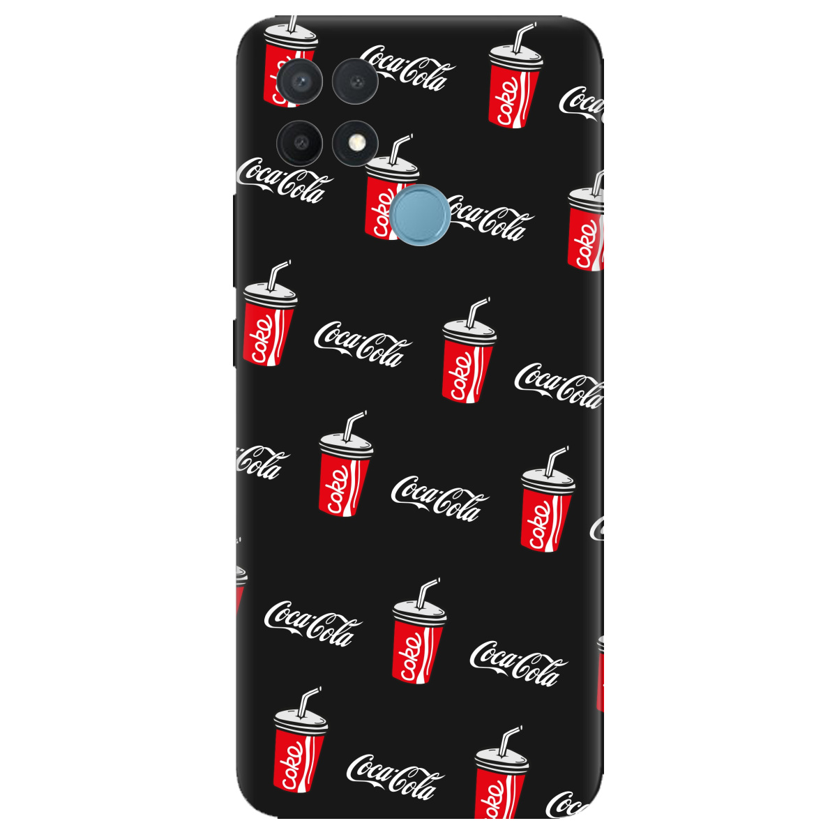 Чехол для Oppo A15s/ A15 черный матовый soft touch Coca Cola - фото 1