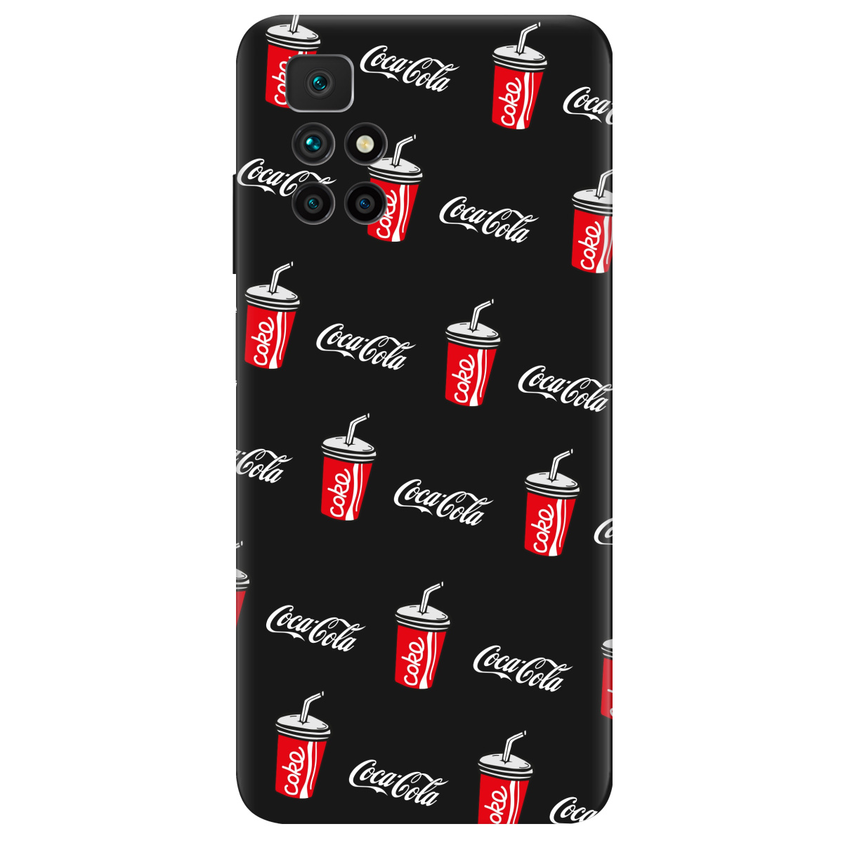 Чехол для Xiaomi Redmi 10 черный матовый soft touch Coca Cola - фото 1