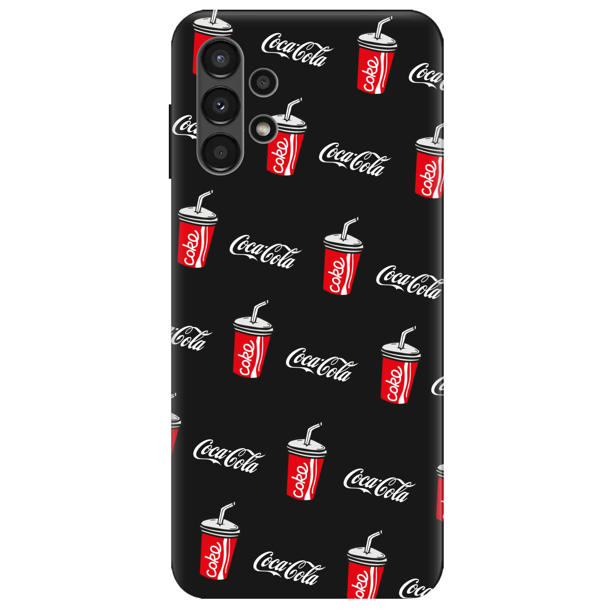 Чехол для Samsung Galaxy A13 4G черный матовый soft touch Coca Cola - фото 1