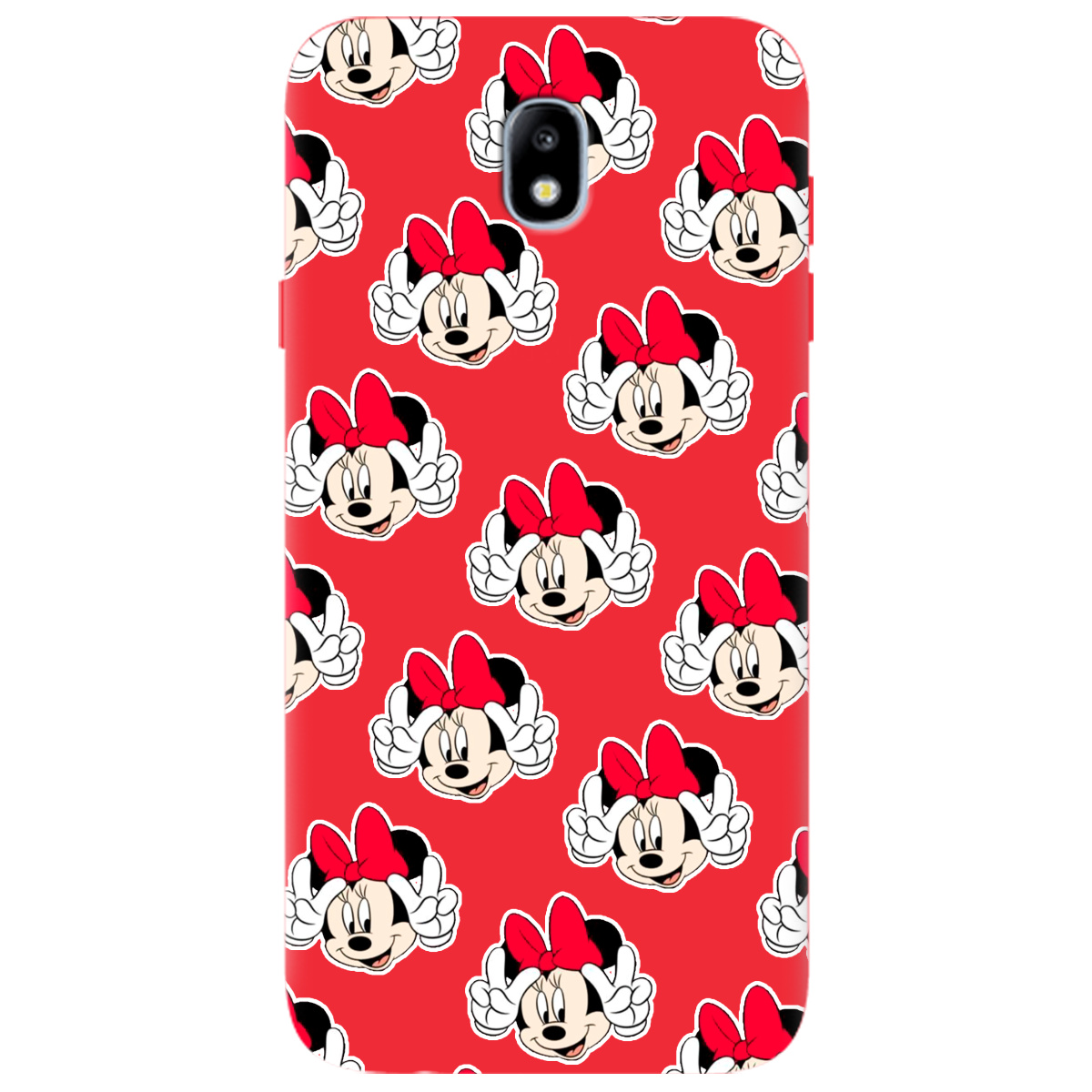 Чехол для Samsung Galaxy J7 2017 ярко-красный матовый soft touch Minnie Mouse - фото 1